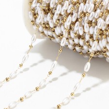2 Meters Artificial Pearl Chains Gold Stainless Steel Beaded Handmade DIY Chains