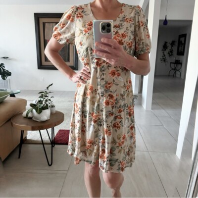 Sirenlily Mesh Fit and Flare Knee Lenght Dress Natural Floral Print Size M  | eBay