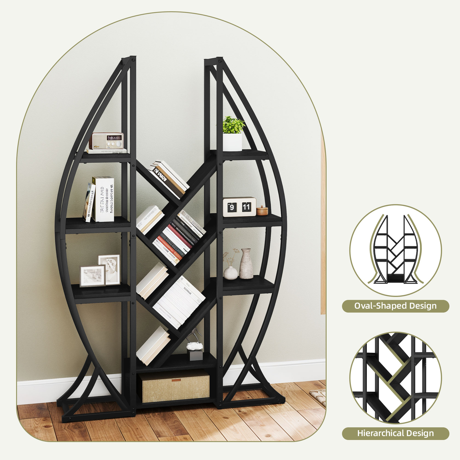 70" Industrial Bookshelf Bookcase Etagere Geometric Rack Display Living Room