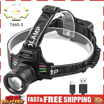 30W LED Induction Headlamp 4 Gears Powerful Headlight Torch for Hiking Fishing S