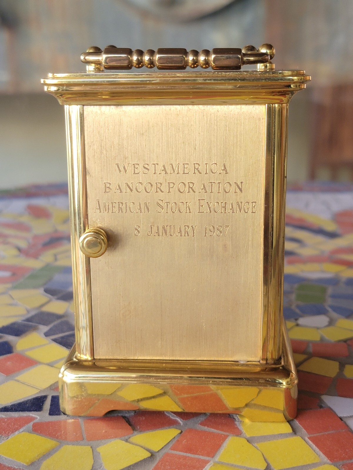 Tiffany & Co. 5" Mini Brass Carriage Clock 1987 Desk Battery Power