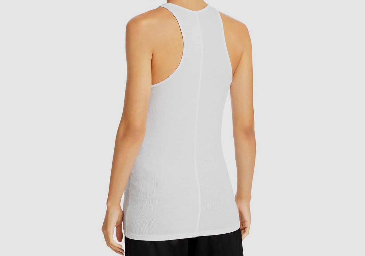 $125 ATM Women's White Rib-Knit Sleeveless Crewneck Racerback Tank
