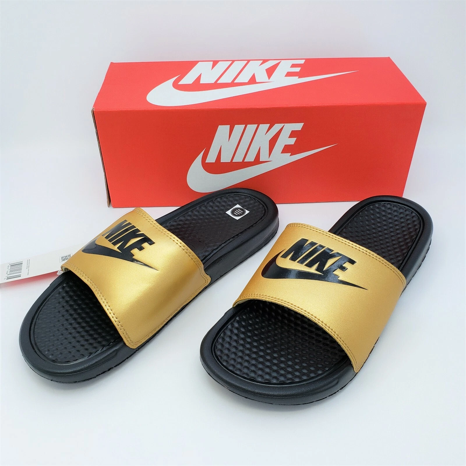 Sandali Nike Benassi JDI donna nero oro metallizzato slide taglia 10 343881 014