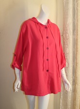 Focus -sz M Hot Pink Cotton Waffle Long Tunic Shirt Jacket Top Fabulous