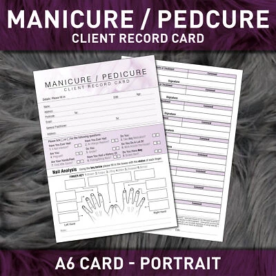 Nail Manicure Pedicure Client Record Card Consultation Treatment Salon A6 x50