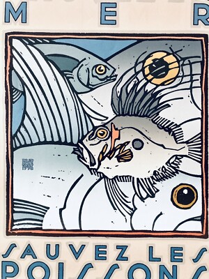 David Lance Goines Save Sea Fish 1998 Original 90s Poster 24x18
