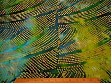 Batik Fabric 3/4 Yard Green Tan on Dk Turquoise Blue Green Premium Cotton 8