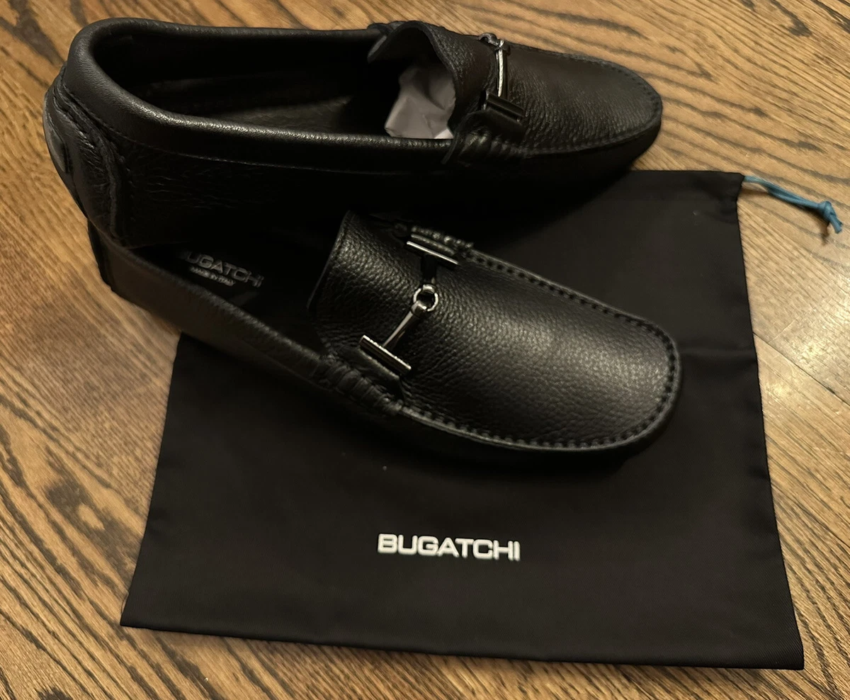 Brand New Bugatchi Monza Driver Black Nero Leather Loafers Shoes