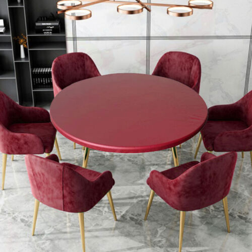 Round Waterproof Table Cover Elastic Fitted PVC Tablecloth Oil Proof Covers Home - Picture 4 of 18