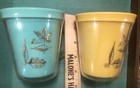 Set of 2 Mid Century Burrite Plastic Mugs  Turquoise w/Gold Leaves And Yellow — photo 3