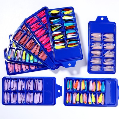 100Pcs False Nail Tips Full Coverage Yellow Green Neon Coffin Water Droplet Nail