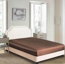 TWIN SIZE,BRIDAL SATIN SOLID CHOCOLATE FITTED BED SHEET-SUPERSILKY SOFT 1500