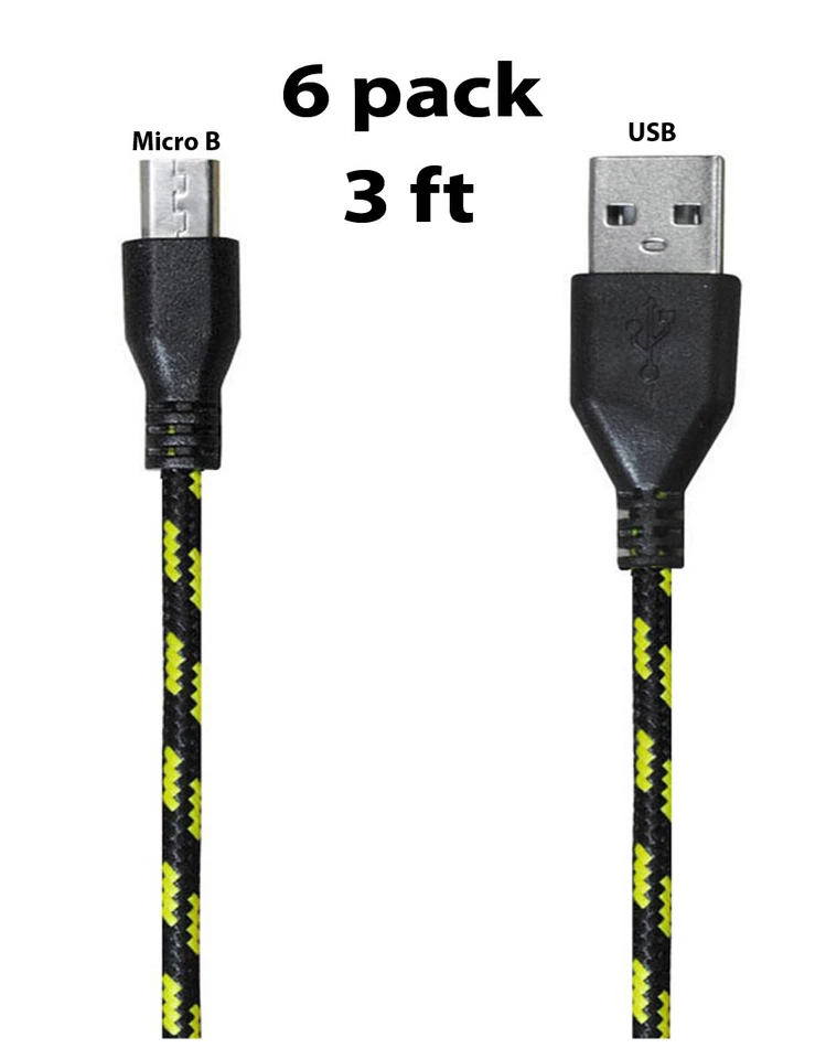 Paquete de 6 cables USB 2.0 A macho a micro B trenzados de nailon de carga de datos de sincronización de 3 pies Foto 3 de 3