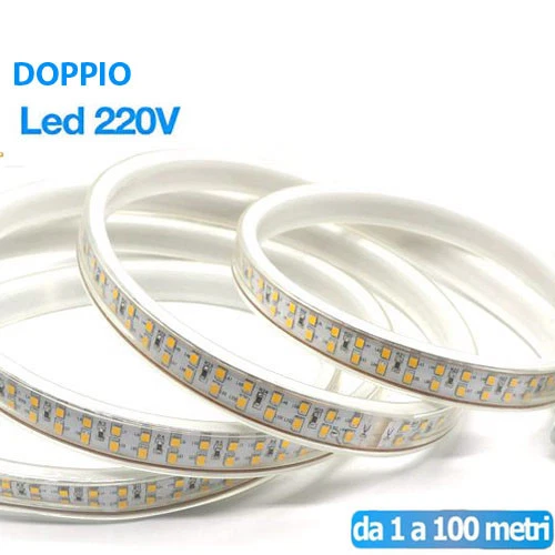 STRISCIA LED STRIP DOPPIO LED 5050 3014 INTERNO ESTERNO 220V BOBINA 1MT A 100 MT - Immagine 3 di 3