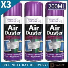 3 x COMPRESSED AIR DUSTER SPRAY 200ML CAN PROTECTS CLEANER FOR LAPTOPS KEYBOARDS