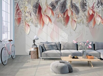 3D Red Gray Leaves G12355 Wallpaper Wall Murals Removable Self-adhesive Honey