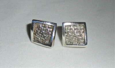 Lois Hill Earrings Sterling Silver 925 Pierced Basket Weave