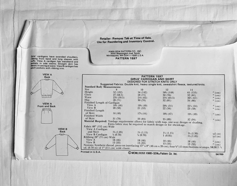 Kwik Sew Sewing Pattern Uncut Child's Jacket Sweater Size 8-14 #1597 - Image 2 of 2