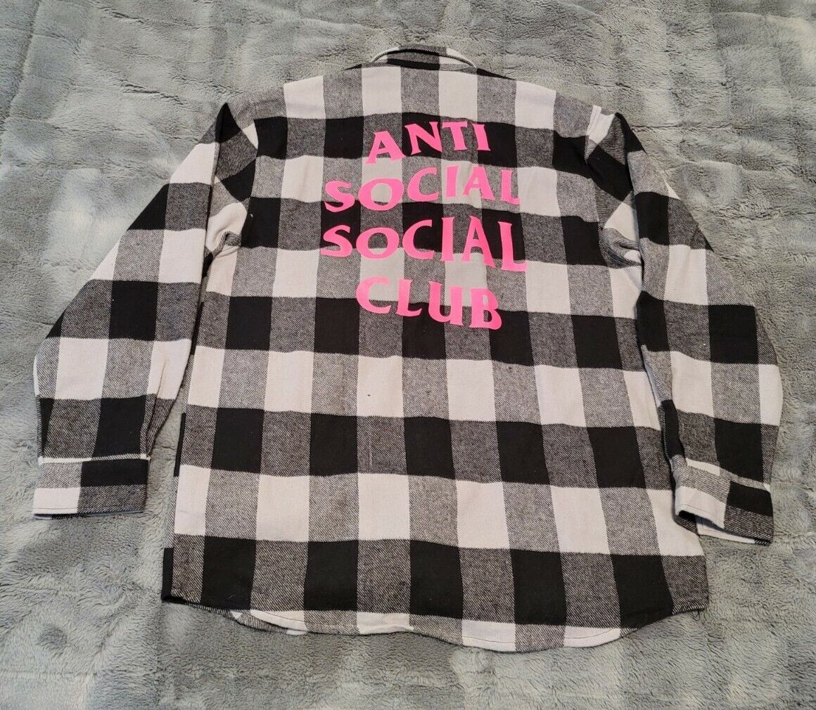 Antisocial Social Club Black Gray Flannel Shirt Men's size Antisocial Social Club Black Gray Flannel Shirt Men's size