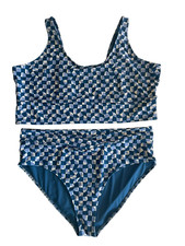 Old Navy Womens Size 3X Two Piece Swimsuit Blue Geometric Bandeau Top