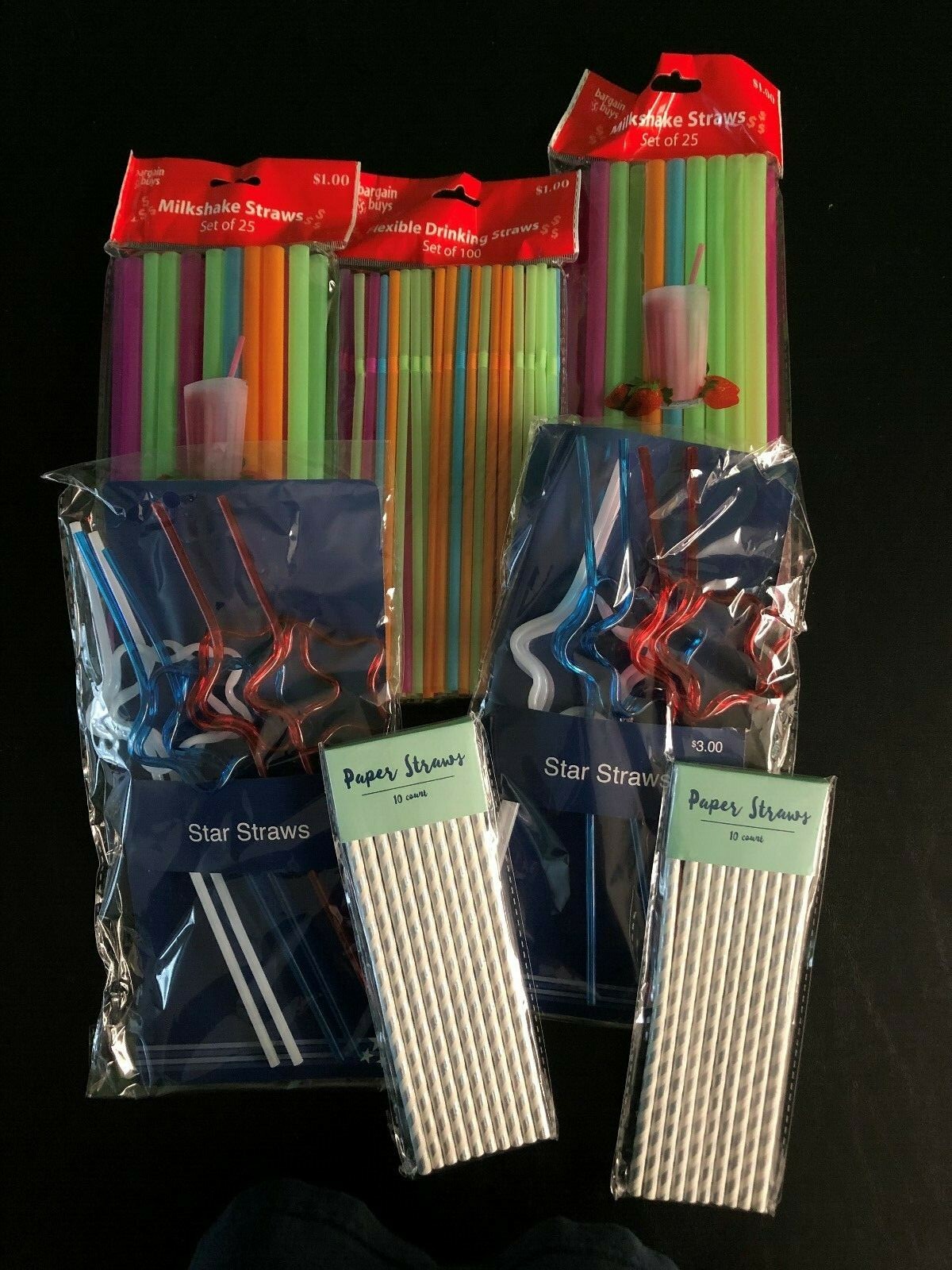 Drinking Straw Assortment Paper-Milkshake-Flexible-Star  182 Straws