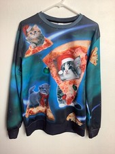 Unisex Ugly Sweatshirt Christmas Sweater - Cats and Pizza - Size M