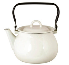 2.7-qt Novomoskovsk Ivory Enamel Kettle Stovetop Teapot Vintage Enamel Tea Pot