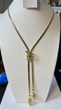 Attitudes By Renee For QVC  Textured Gold Tone Double Snake Head Lariat Necklace