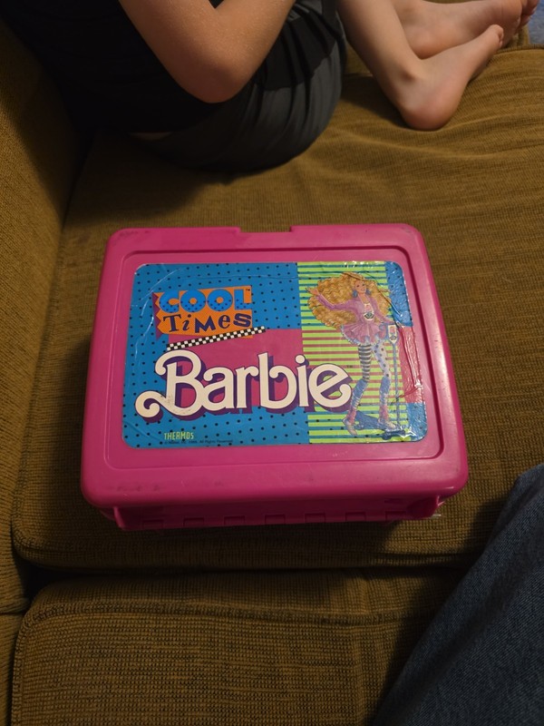 1989 Cool Times Barbie Pink Thermos Plastic Lunchbox Mattel Retro W/Thermos 