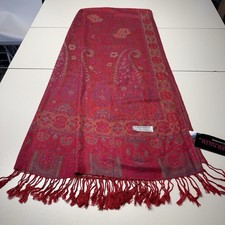 NWT Gift From Jerusalem Holy Land Cashmere Red Paisley Scarf Wrap Shawl 27"x70"