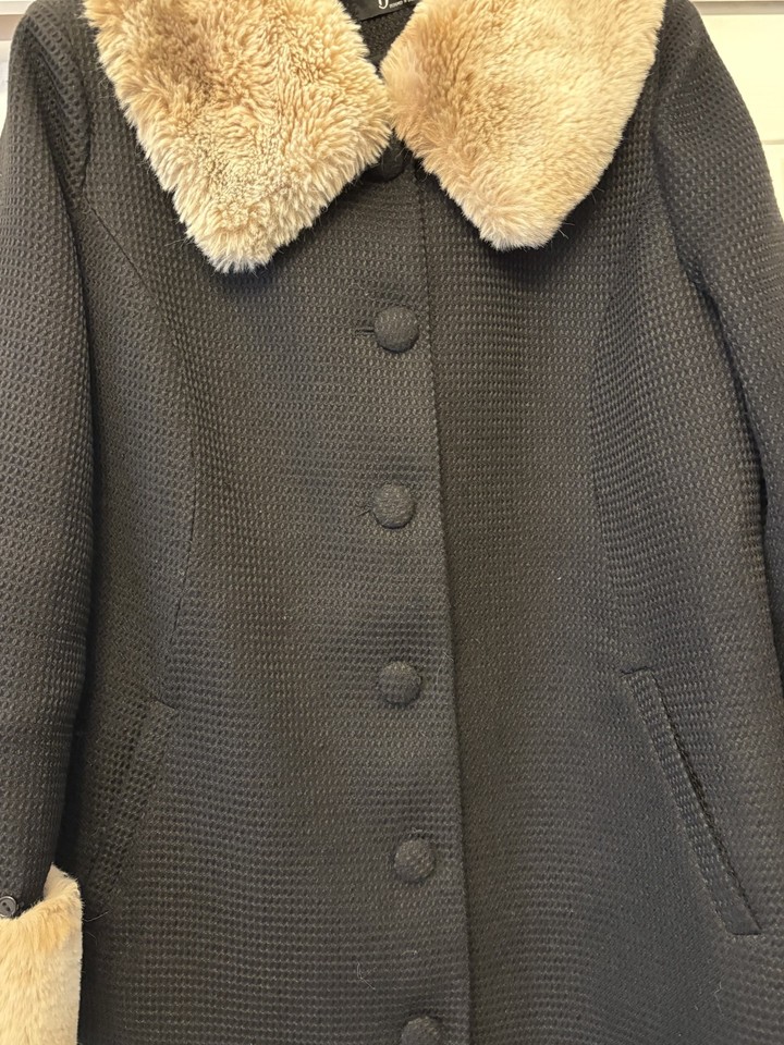 Rabbit Rabbit Clothing Line Hell Bunny Faustine A line Retro Winter Coat Navy Faux Fur Trim M 12 ...
