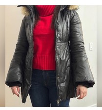 Mackage Black Puffer Jacket with Fur Trim Hood  Balloon Sleeves orig. 850 