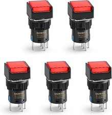 16mm 5/8 12V DC Latching Push Button Switch LED Red Square Cap SPDT 5 Pin 1NO