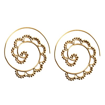 Einfädler Ohrringe Gold Messing Spirale Blume Punkte Arbeit Mandala - 81. Generation