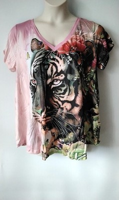 NEW PLUS SIZE 18 20 22 24 PINK TIGER FLORAL V NECK TOP BLOUSE T SHIRT STRETCHY