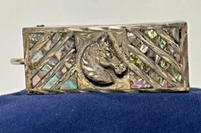 Vtg Plata De Jalisco Sterling Silver Belt Buckle Horse Motif W/ Shell Mexico