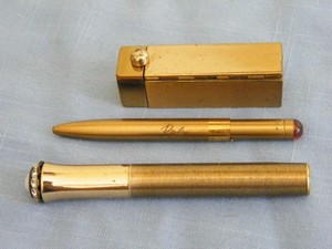 Vintage Revlon Lip Brush, Volupte Lipstick Holder/Mirror & Richard Hudnut Case