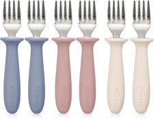 6 Pieces Toddler Forks Kids Safe Utensils Set with Silicone Round Handle