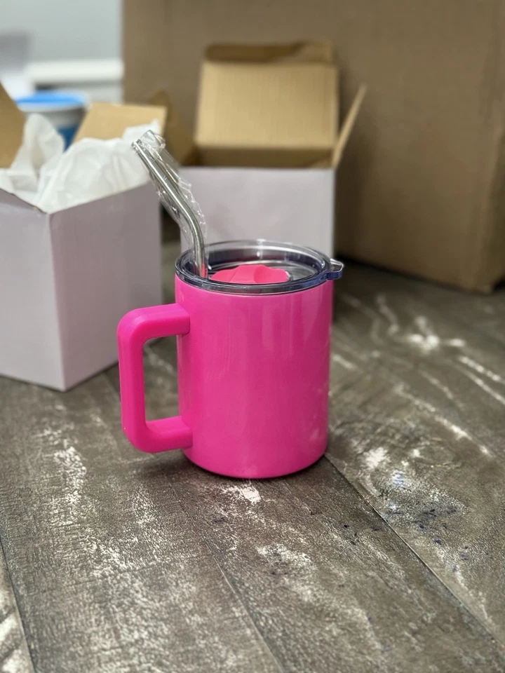 Taza de acero inoxidable de 12 oz, taza con tapa magnética aislada al vacío (rojo rosa) Foto 3 de 4