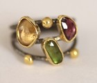 Pink Green and Yellow Tourmaline Ring Multi Gemstone Ring 925 Sterling Silver — photo 5