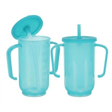 2 Pcs Adult Sippy Cups for Elderly Spill Proof with Straw and 2 Handles, 12 o...