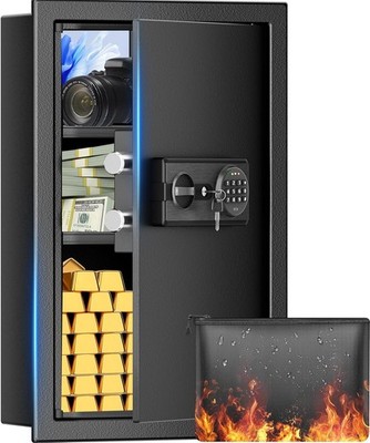 Pelinix Fireproof Wall Safe Between Studs Heavy Duty Digital Keypad 2-Shelf