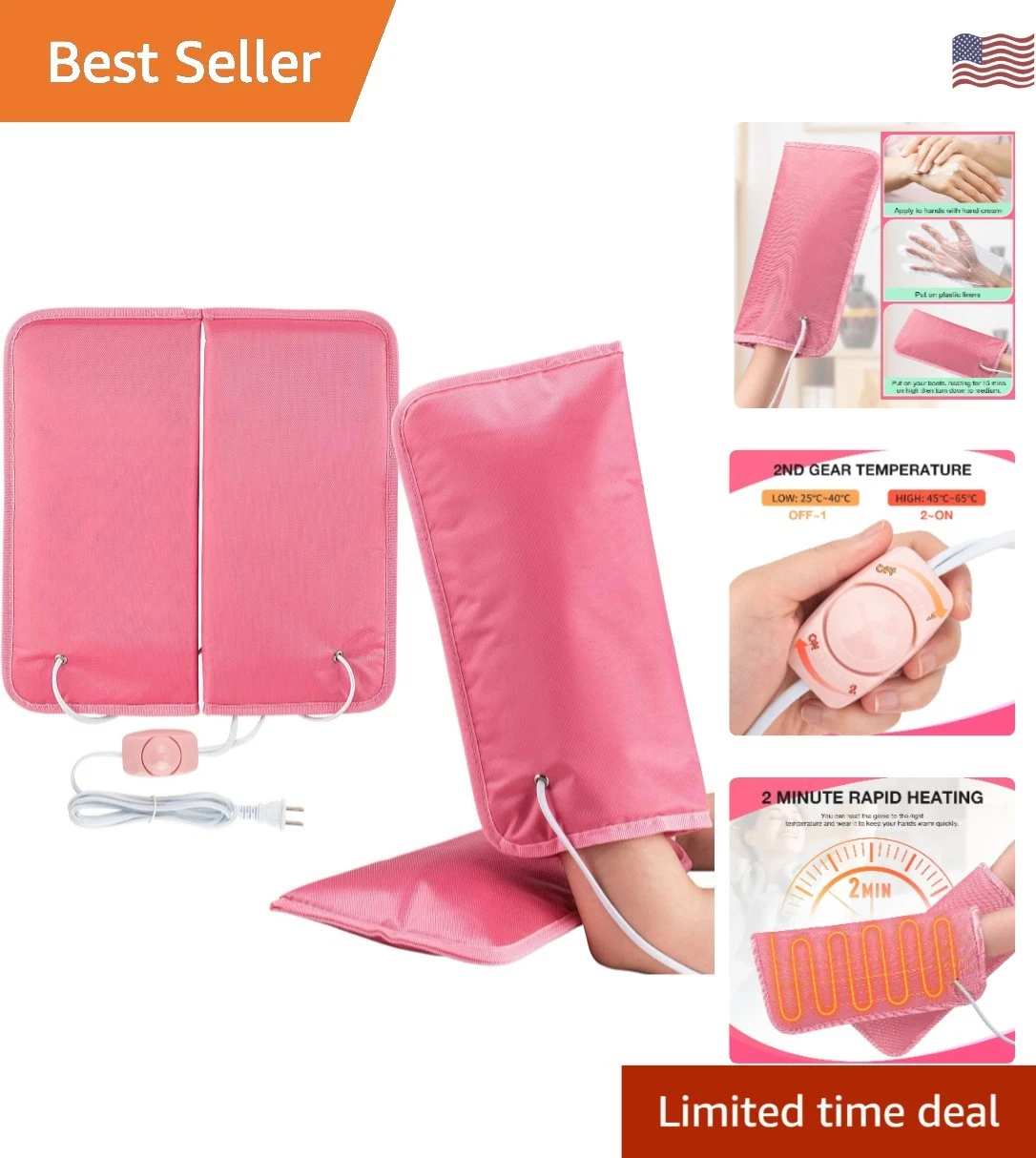 Electric Heated Mittens - Infrared Therapy Gloves for Moisturizing Treatments