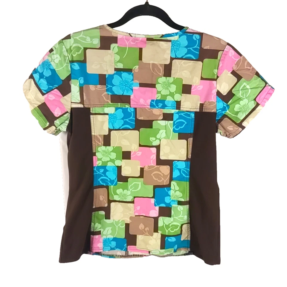 Blusa Médica Cherokee De Colección Para Mujer Talla Pequeña Rosa Azul Marrón Aspecto Desteñido Foto 4 de 4