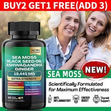 New Sea Moss, Black Seed Oil, Ashwagandha, Turmeric, Ginger 16 in 1 60 Capsule