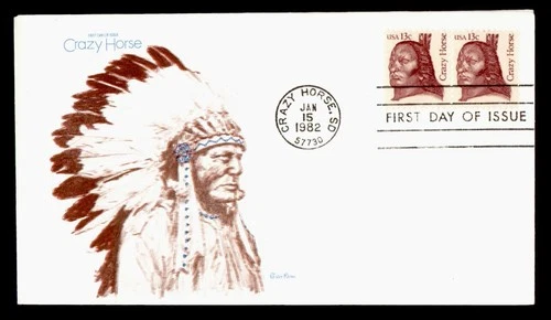 DR WHO 1982 FDC INDIAN CRAZY HORSE TUDOR HOUSE CACHET PAIR M75265