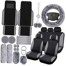 47 Car Seat Cover Full Set for Women Included Car Front Rear Seat Fluffy Gray