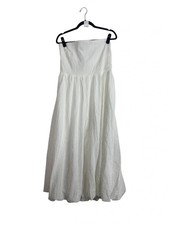 ASTR The Label Dress Size XL Strapless Bubble Hem Poplin Midi Striped White