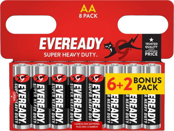 Eveready Super Heavy Duty AA Zinc Batteries Pack of 8 for Clocks and Radios - Image 5