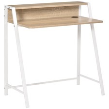 2-Tier Workstation Computer Laptop Desk Home Office Table w/ Shelf Refurbished